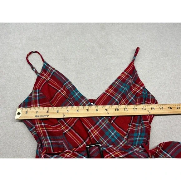 Urban Outfitters Dress Womens XS Red Plaid Sleeveless Mini Belted New - Picture 11 of 13